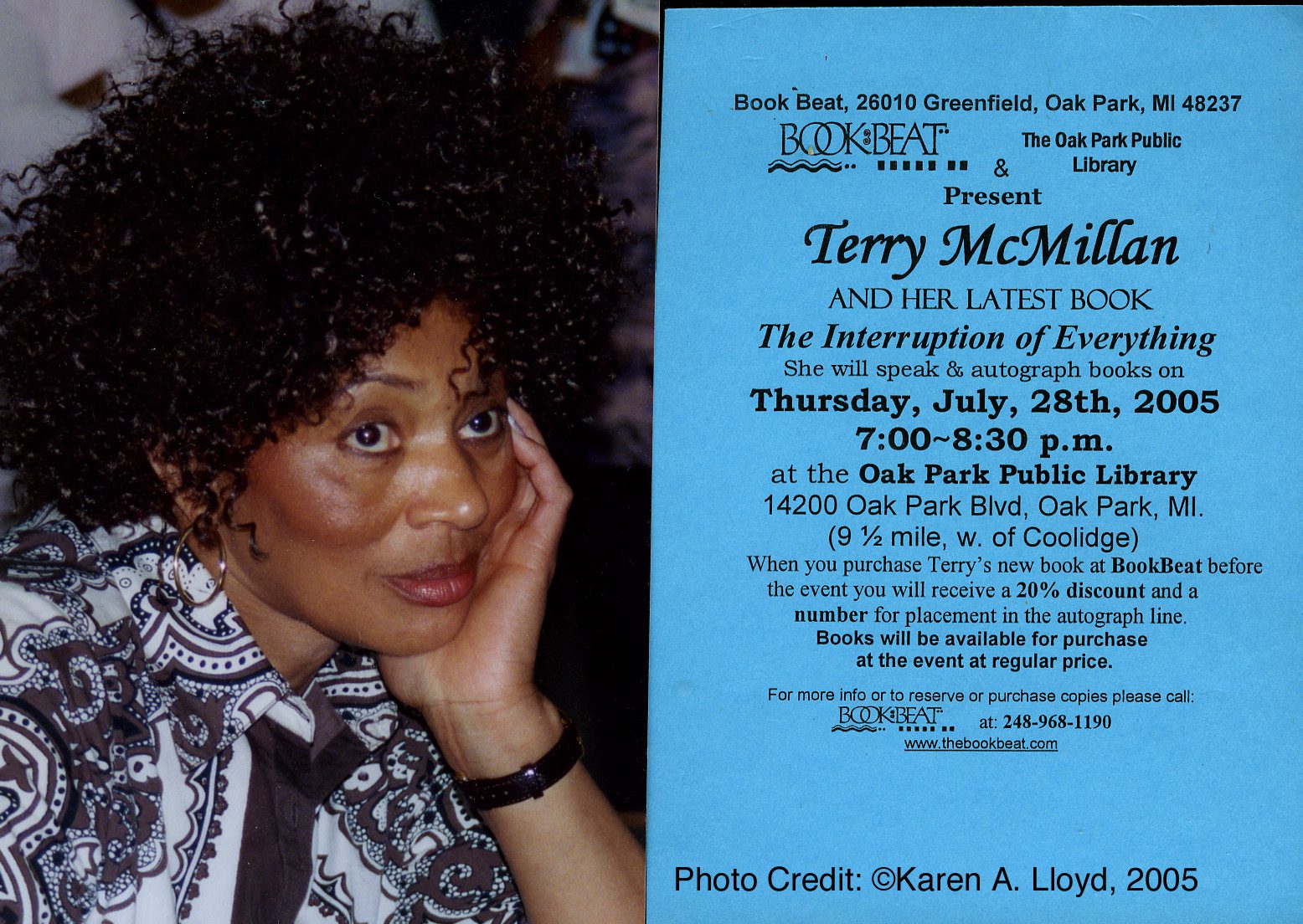 Terry McMillian signing card, 2005